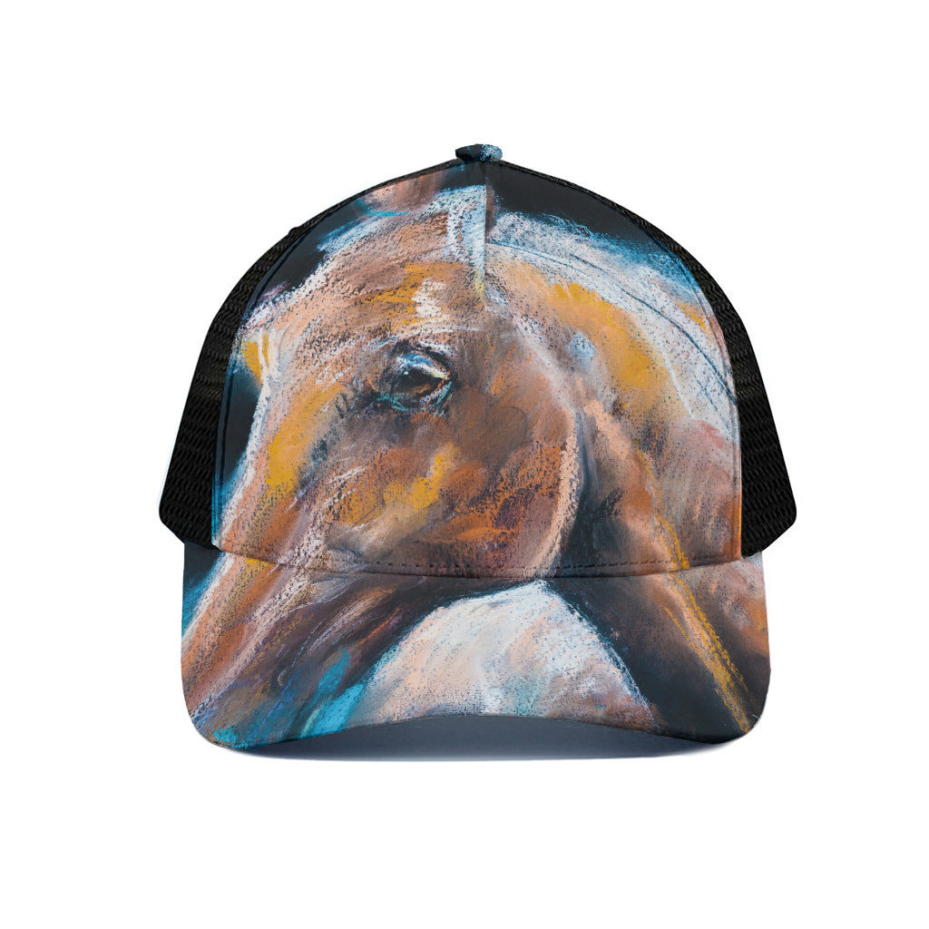 Dark Blue Horse Painting Print Black Mesh Trucker Cap
