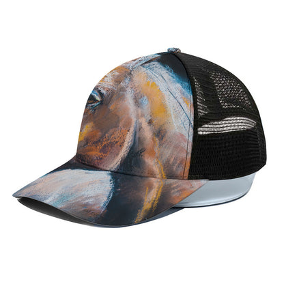 Dark Blue Horse Painting Print Black Mesh Trucker Cap