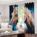 Dark Blue Horse Painting Print Dimout Grommet Curtains