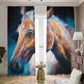 Dark Blue Horse Painting Print Dimout Pencil Pleat Curtains