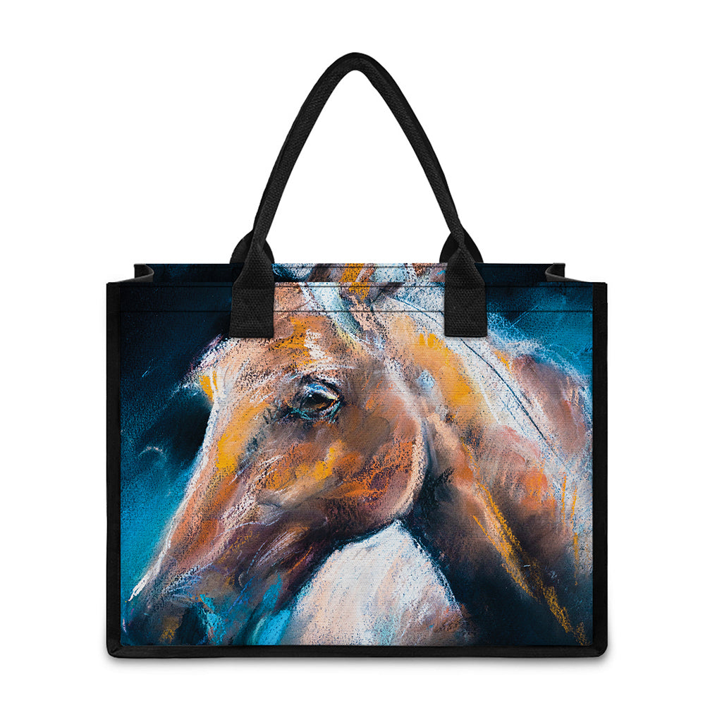 Dark Blue Horse Painting Print Canvas Tote Bag