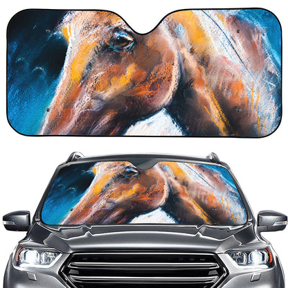 Dark Blue Horse Painting Print Car Windshield Sun Shade