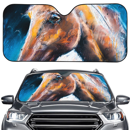 Dark Blue Horse Painting Print Car Windshield Sun Shade