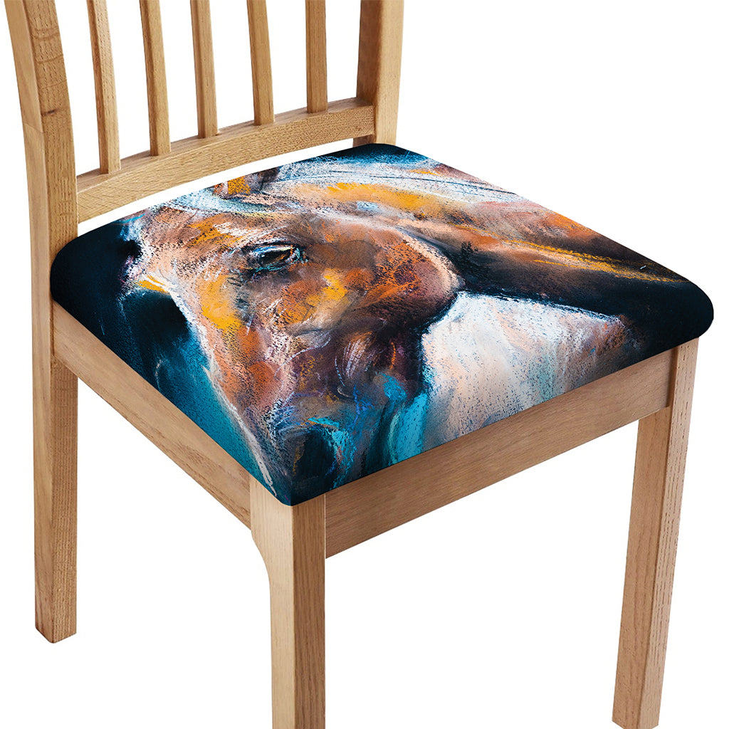 Dark Blue Horse Painting Print Chair Cushion Cover