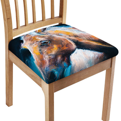 Dark Blue Horse Painting Print Chair Cushion Cover