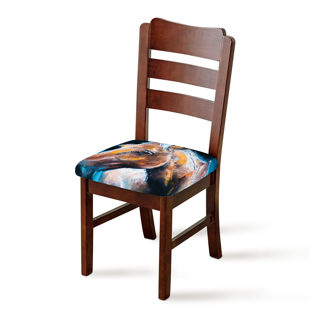 Dark Blue Horse Painting Print Chair Cushion Cover