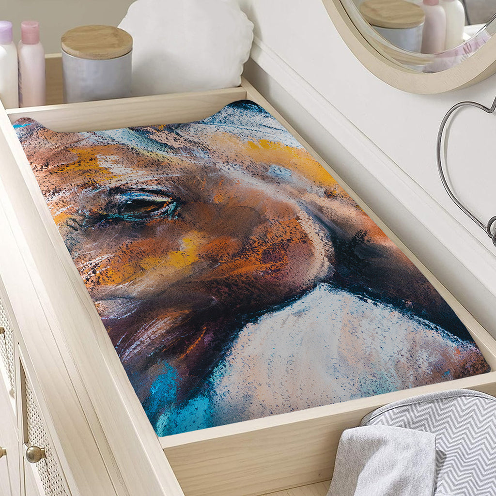 Dark Blue Horse Painting Print Changing Pad Cover