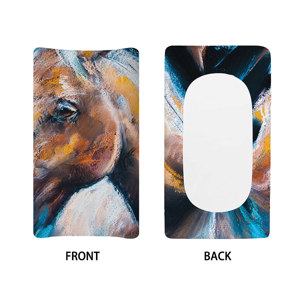 Dark Blue Horse Painting Print Changing Pad Cover