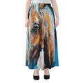 Dark Blue Horse Painting Print Chiffon Maxi Skirt