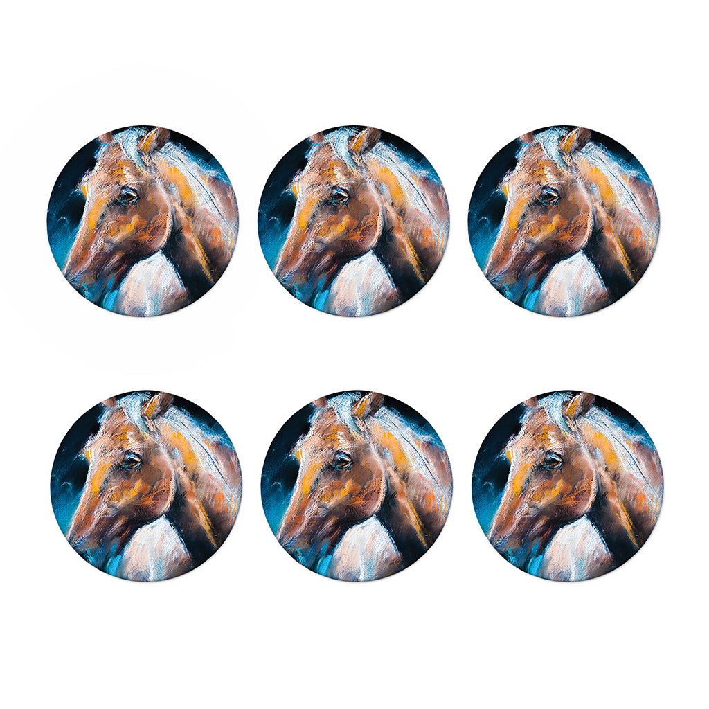 Dark Blue Horse Painting Print Coaster Set