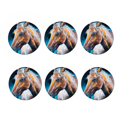 Dark Blue Horse Painting Print Coaster Set