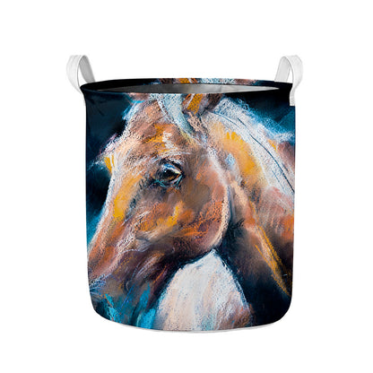 Dark Blue Horse Painting Print Collapsible Laundry Basket