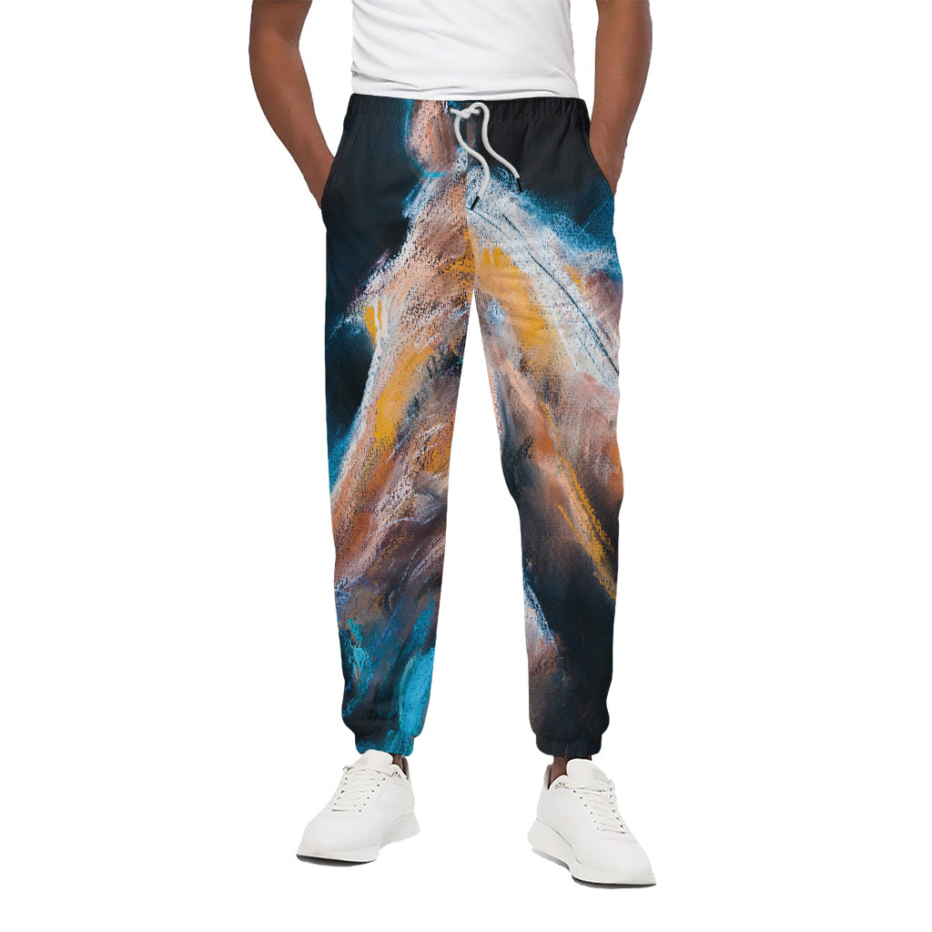 Dark Blue Horse Painting Print Cotton Pants