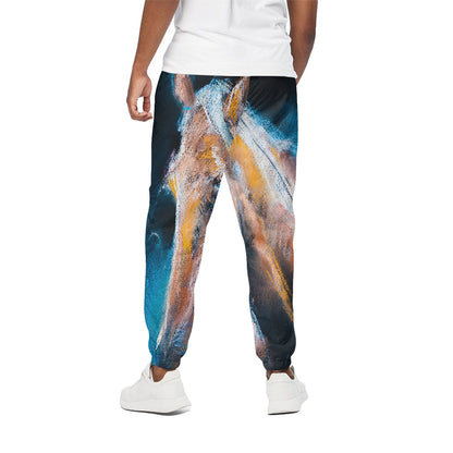 Dark Blue Horse Painting Print Cotton Pants