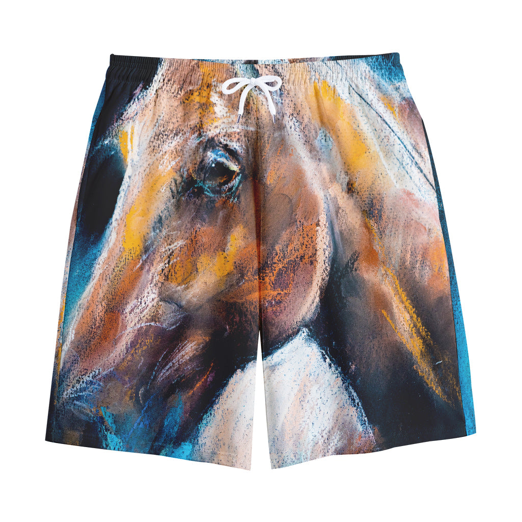 Dark Blue Horse Painting Print Cotton Shorts