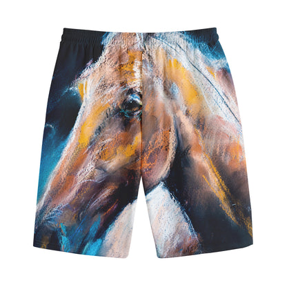 Dark Blue Horse Painting Print Cotton Shorts