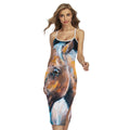 Dark Blue Horse Painting Print Cross Back Cami Dress