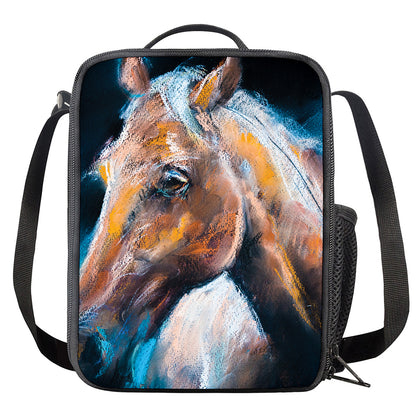 Dark Blue Horse Painting Print Crossbody Lunch Bag