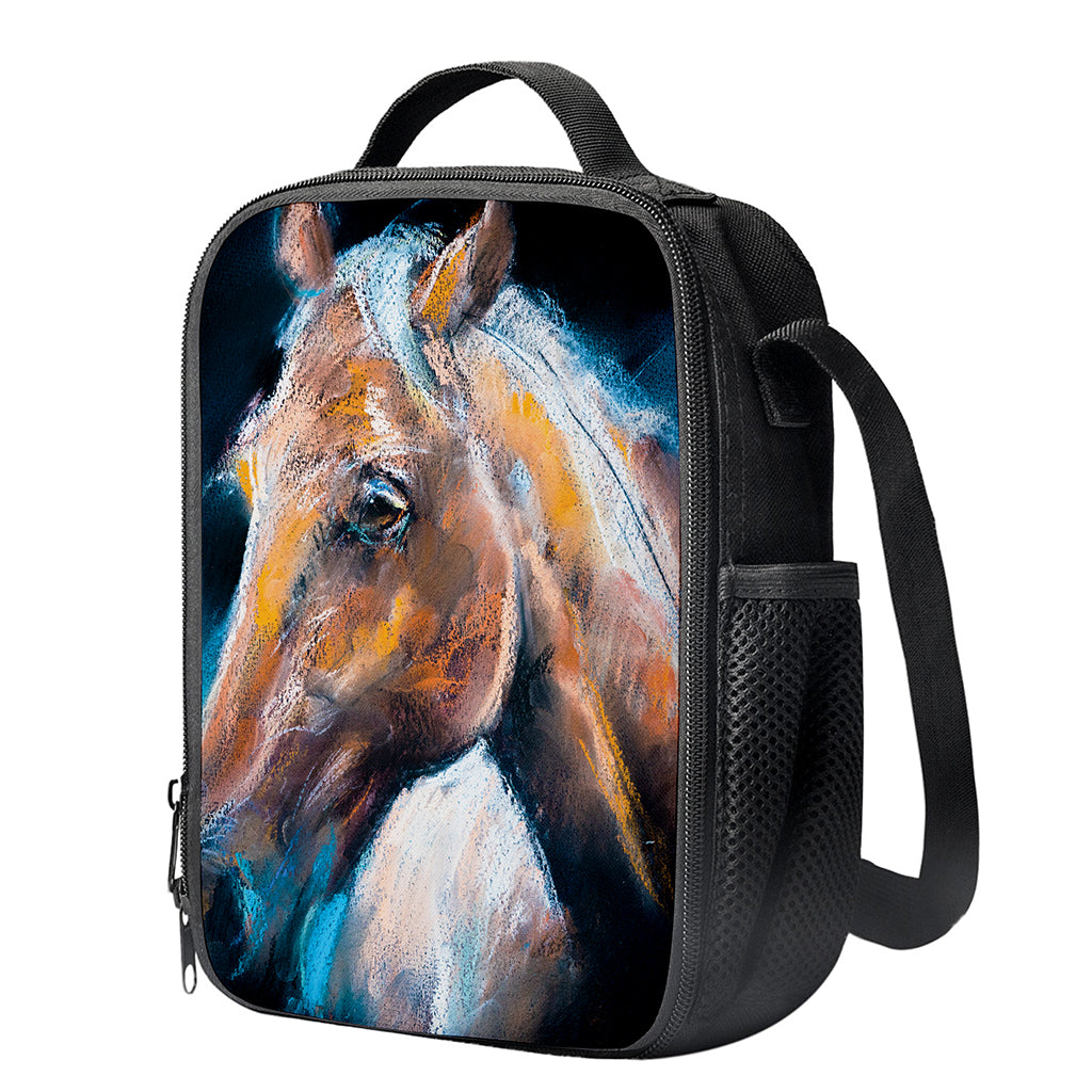 Dark Blue Horse Painting Print Crossbody Lunch Bag