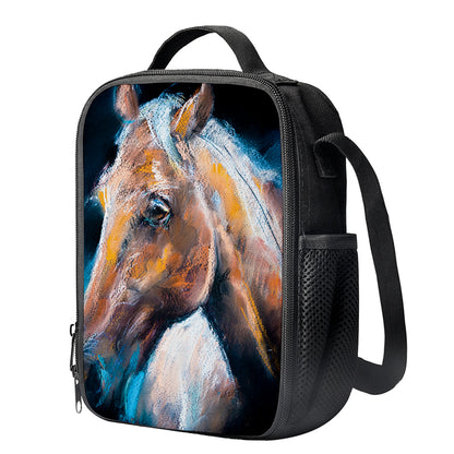 Dark Blue Horse Painting Print Crossbody Lunch Bag