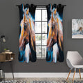 Dark Blue Horse Painting Print Grommet Curtain Panels