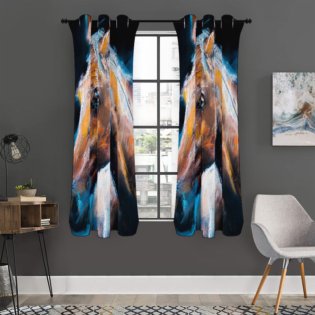 Dark Blue Horse Painting Print Curtain
