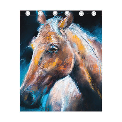 Dark Blue Horse Painting Print Curtain