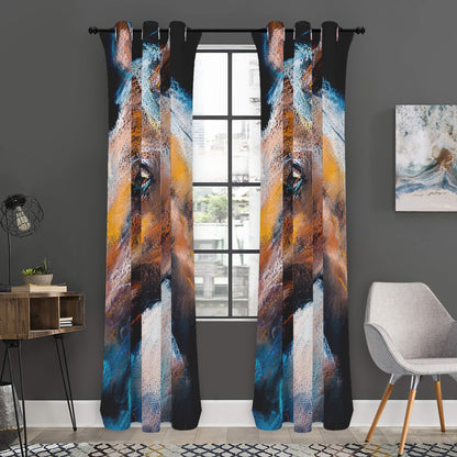 Dark Blue Horse Painting Print Curtain