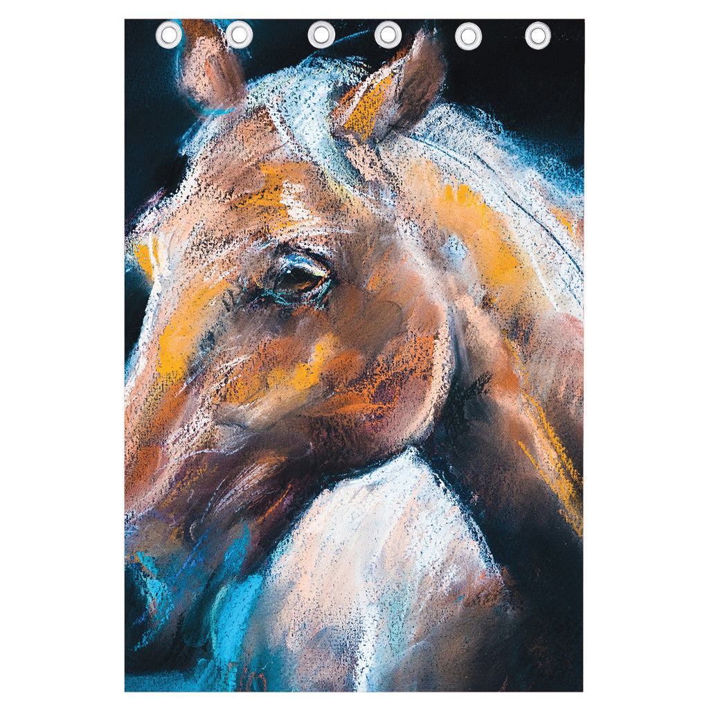 Dark Blue Horse Painting Print Curtain