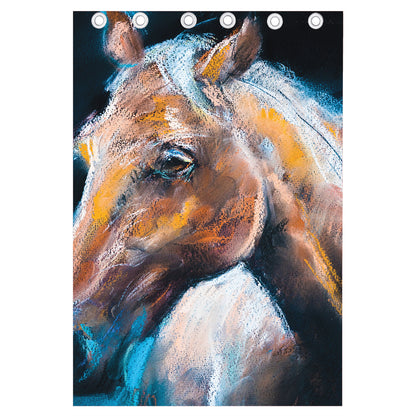 Dark Blue Horse Painting Print Curtain