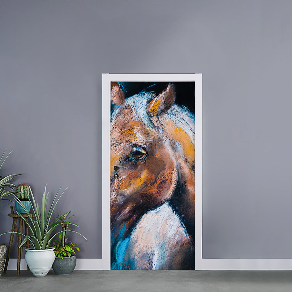 Dark Blue Horse Painting Print Door Sticker