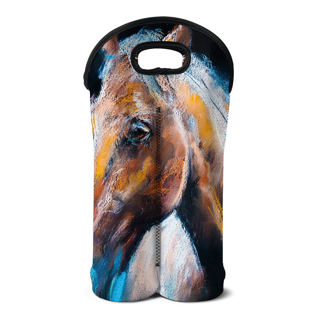 Dark Blue Horse Painting Print Double Neoprene Wine Tote