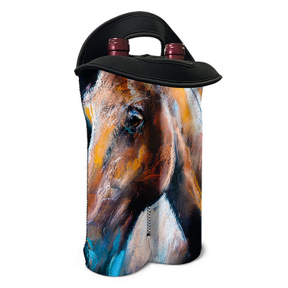 Dark Blue Horse Painting Print Double Neoprene Wine Tote