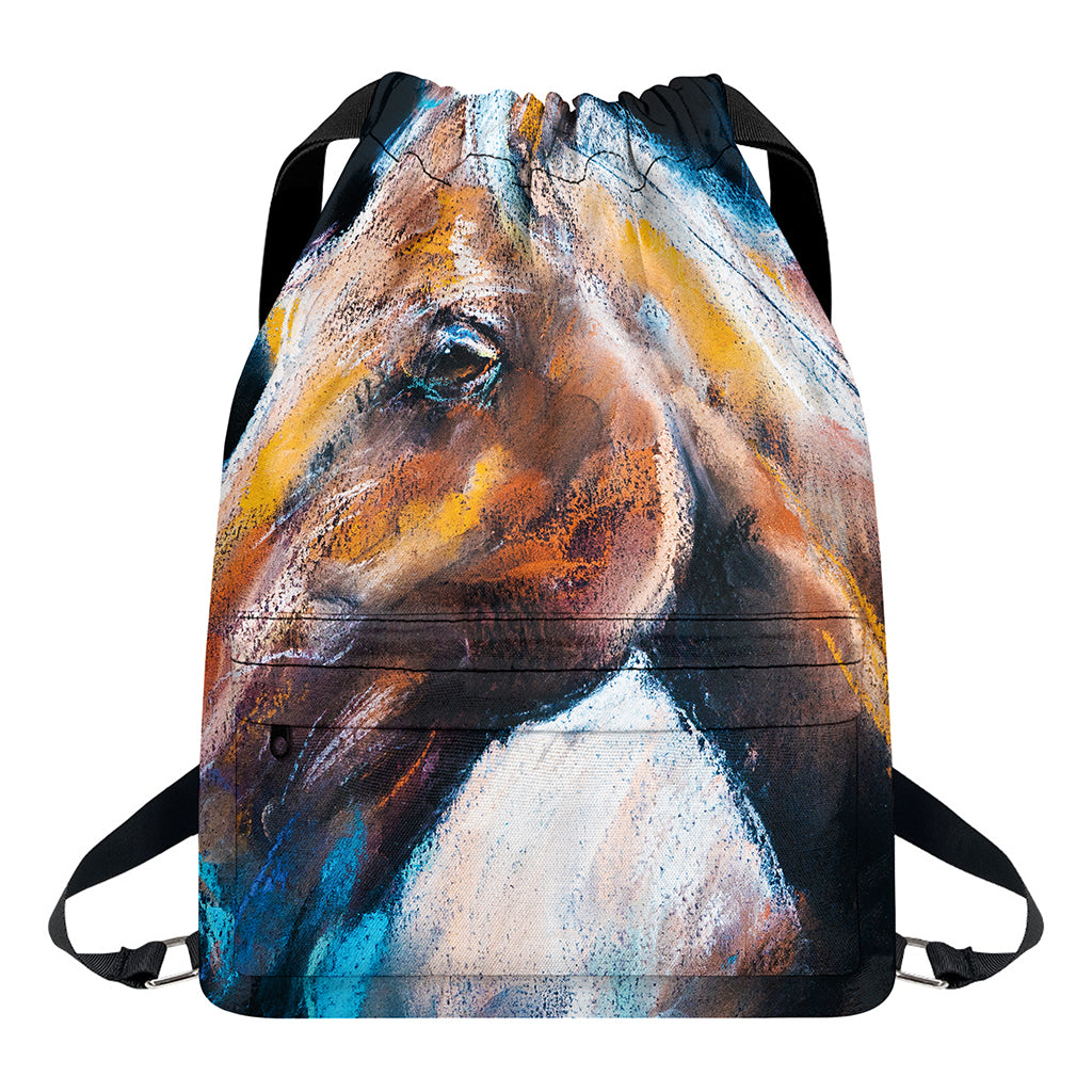 Dark Blue Horse Painting Print Drawstring Backpack