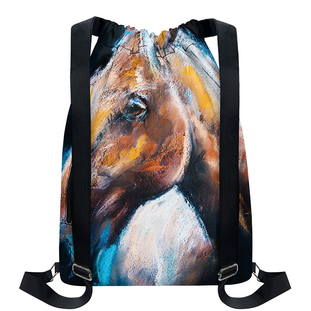 Dark Blue Horse Painting Print Drawstring Backpack