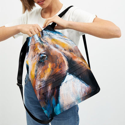 Dark Blue Horse Painting Print Drawstring Backpack