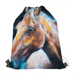 Dark Blue Horse Painting Print Drawstring Bag