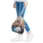 Dark Blue Horse Painting Print Drawstring Bag