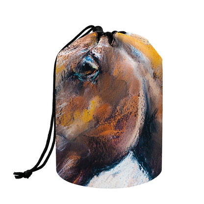 Dark Blue Horse Painting Print Drawstring Makeup Bag
