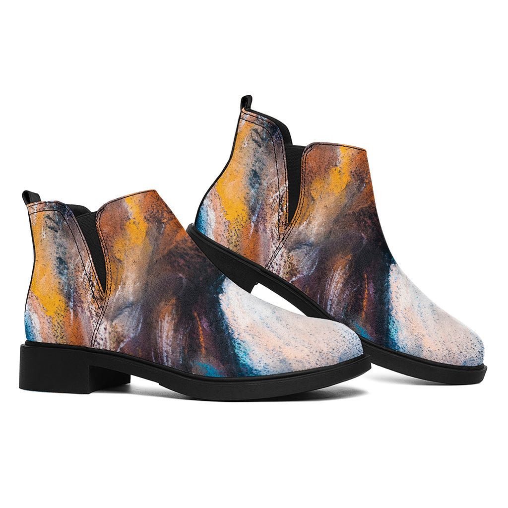 Dark Blue Horse Painting Print Flat Ankle Boots
