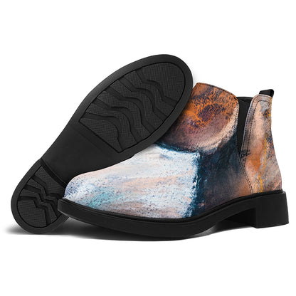 Dark Blue Horse Painting Print Flat Ankle Boots
