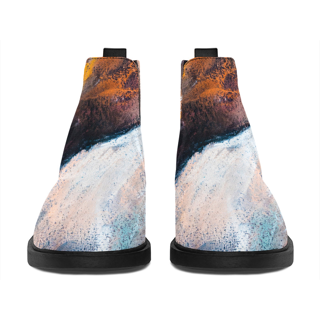 Dark Blue Horse Painting Print Flat Ankle Boots