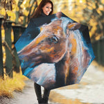 Dark Blue Horse Painting Print Foldable Umbrella