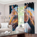 Dark Blue Horse Painting Print Grommet Curtains