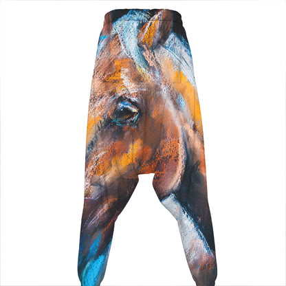 Dark Blue Horse Painting Print Hammer Pants