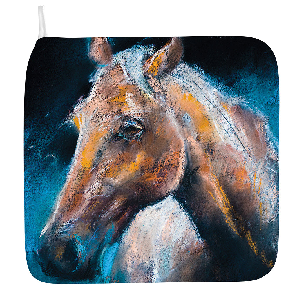 Dark Blue Horse Painting Print Hand Towel