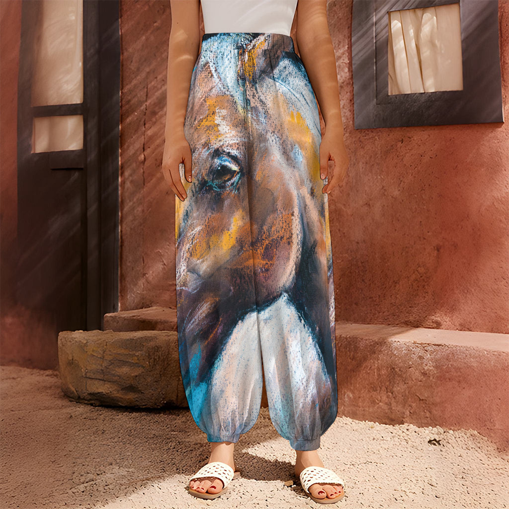Dark Blue Horse Painting Print Harem Pants