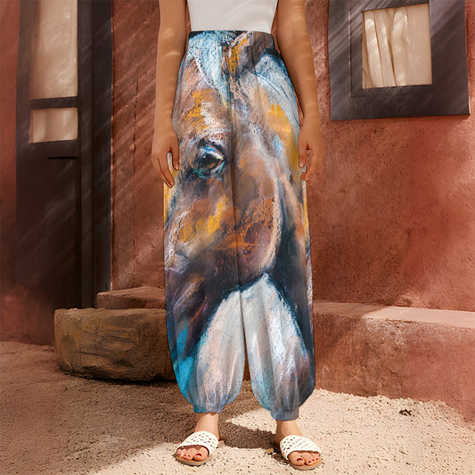 Dark Blue Horse Painting Print Harem Pants