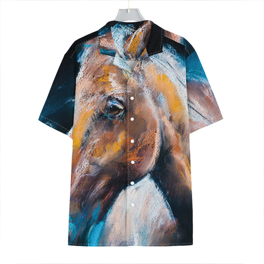 Dark Blue Horse Painting Print Hawaiian Shirt