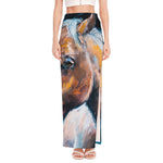 Dark Blue Horse Painting Print High Slit Maxi Skirt